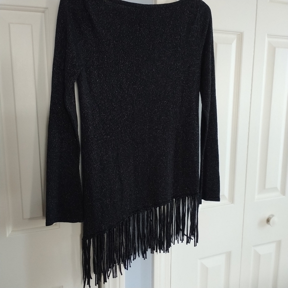 White House Black Market Metallic Fringe Hem Asymmetrical Sweater XS - Picture 11 of 12